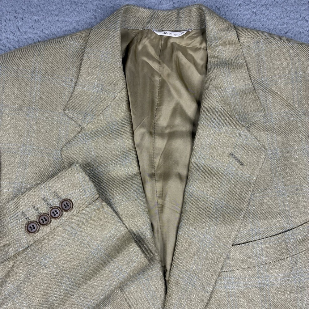 Canali Men's 44 Tan Windowpane Silk Linen 2 Button Blazer Italy